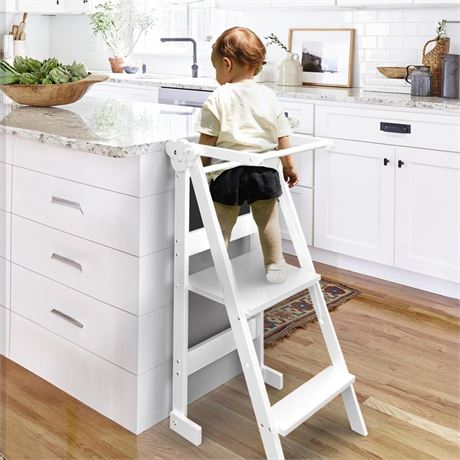 TOETOL Step Stool Foldable Toddler Tower, Bamboo 2 Step Stool with Black &