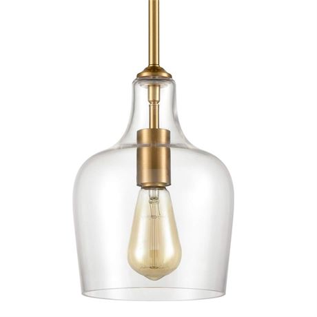 JEENKAE Modern Brass Glass Kitchen Pendant Lighting Rod-Hung Gold Pendant