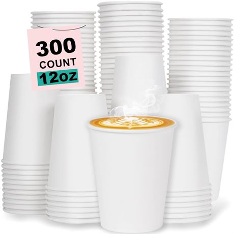 12 oz 300 Pack Disposable Coffee Cups, Bulk White Disposable Paper Cups, Coffee