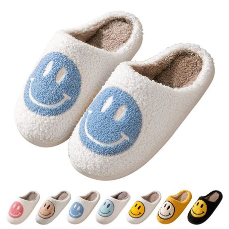 Smile Face Slippers for Women Happy face slippers Retro Soft Plush Warm Slip-on