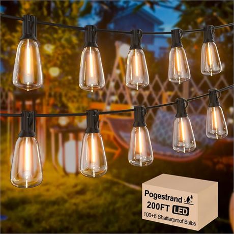 LED Outdoor String Lights 200ft ST38 Waterproof Patio Lights with 106 Vintage