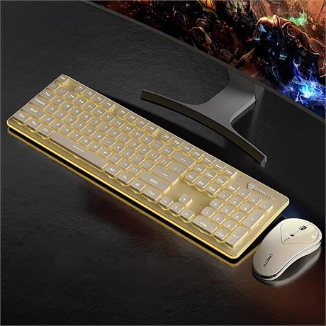Wireless Keyboard and Mouse Combo, Rechargeable Metal Full Size Mute Keyboard