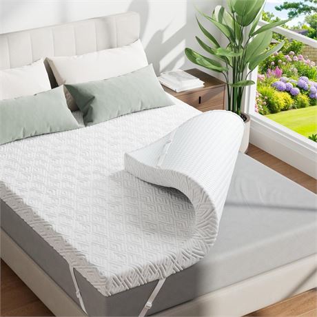 Memory Foam Mattress Topper - 3 Inch Gel Mattress Pad for Pressure Relief,