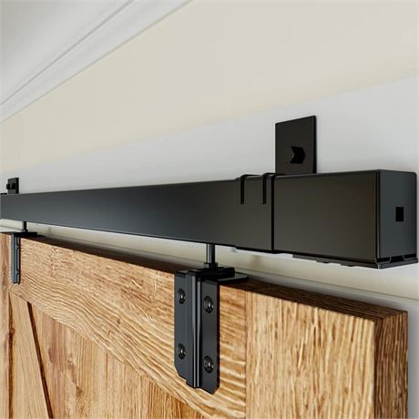 8FT Box Rail Hardware Heavy Duty Steel Sliding Barn Door Track, Wall Mount Kit,