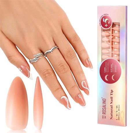 ROSALIND Rosy Nude Almond Nail Tips, 200 PCS Matte Nude Nail Tips Full Cover