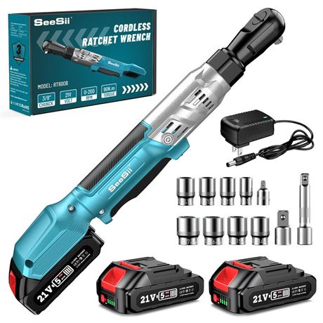 Seesii 21V Cordless Electric Ratchet Wrench Set, 66Ft-lbs 200RPM Power Ratchet