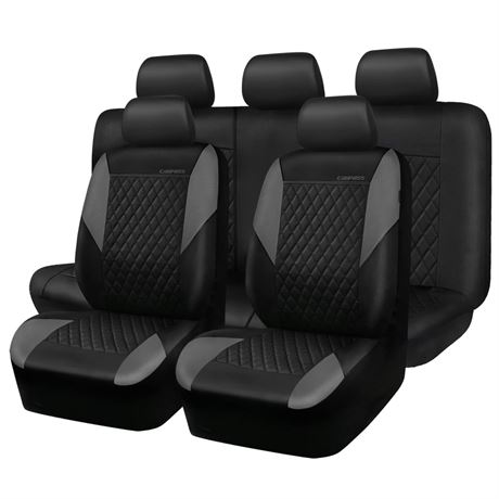 CAR PASS Quilting Leather Seat Covers Full Set,Universal Waterproof Deluxe PU