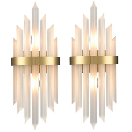 HOLKIRT Modern Gold Wall Sconces Set of Two Crystal Wall Sconce 2-Light Wall