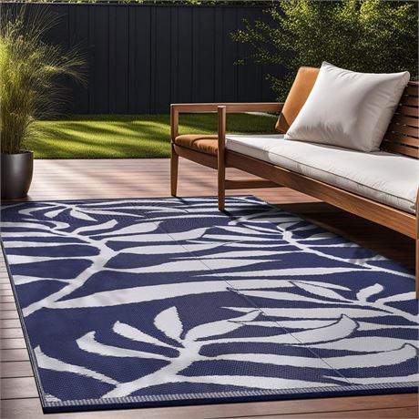 Beverly Rug Floral Leaf Outdoor Rugs  Waterproof Reversible Plastic Straw Rug