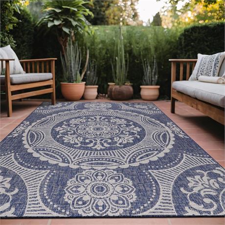 Medallion Outdoor Rug 5x7 Washable Outside Carpet for Indoor Patio Porch