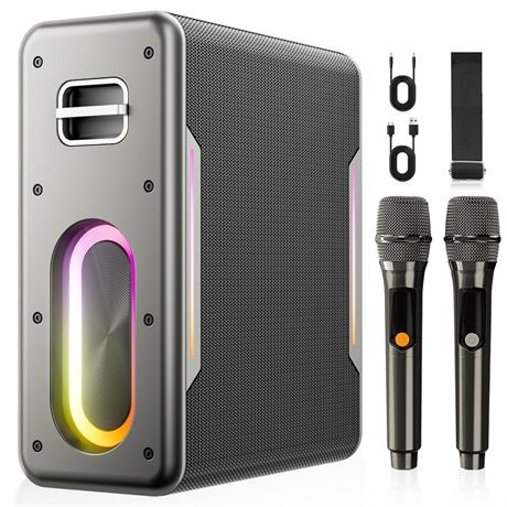 Karaoke Machine for Adults & Kids, Bluetooth Speaker Portable with 2 Wireless