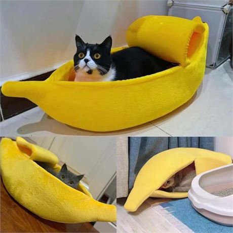 Cute Banana Cat Bed, Soft Pet Bed House Cat Cuddle Bed Lovely Pet Nest for Cats