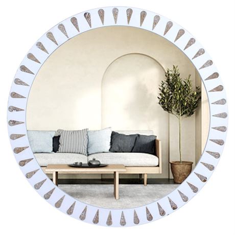 24'' Round Mirror Wooden Mirrors - Rustic Decorative Wall Mirror Ideal for