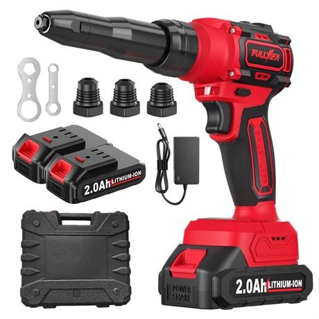 FULLYEA Electric Rivet Gun, Cordless Rivet Gun with 2 Pack Batteries and Fast