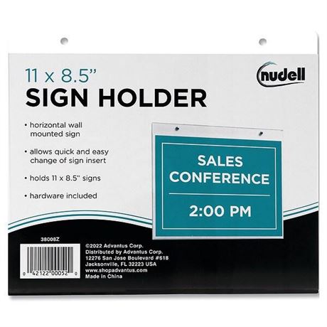 Nudell Clear Plastic Horizontal-Orientation Wall Sign Holder with Mounting