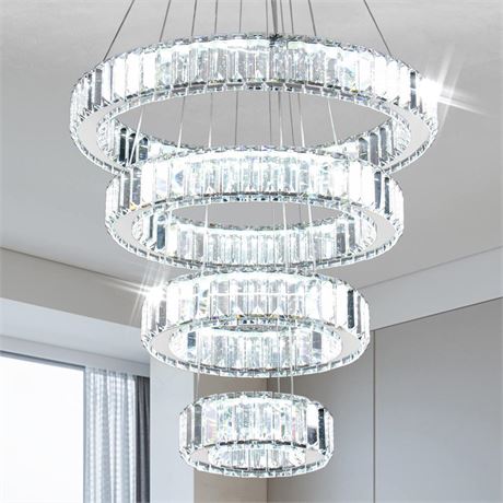 Modern Crystal Chandelier LED Pendant Light 4 Ring Chandelier LED Crystal