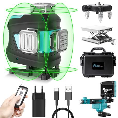 4D Laser Level 16 Lines, 4 * 360° Self-Leveling Laser Level with Rechargeable