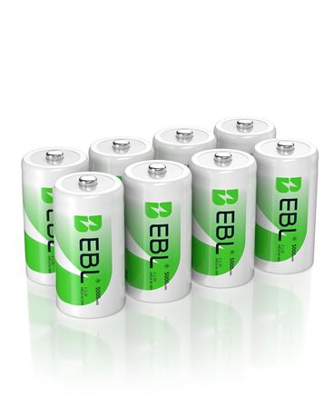 EBL Rechargeable C Batteries 5000mAh Ni-MH C Size Battery, Pack of 8 8 Pack C