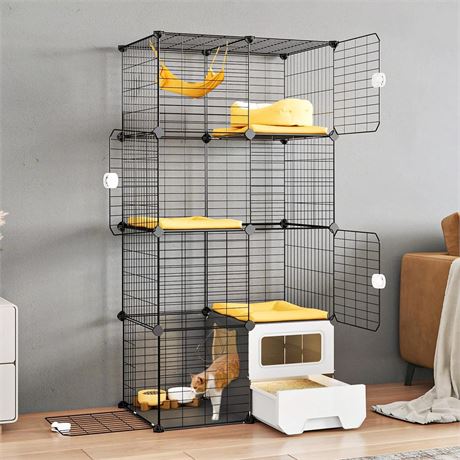 Oneluck Cat Cage Indoor with Litter Box 3-Tier DIY Cat Detachable Metal Wire