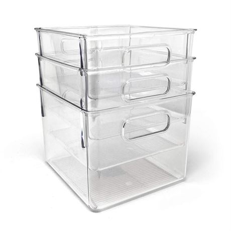 Medium Clear Storage Bins with Handles, Plastic Organizer for Home or