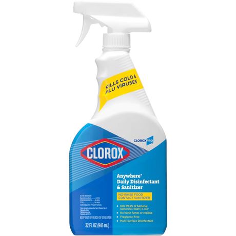 2-Bottles CloroxPro Anywhere Daily Disinfectant and Sanitizer, No-Rinse Food
