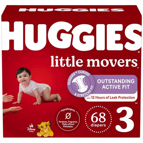 Huggies Size 3 Diapers, Little Movers Baby Diapers, Size 3 (16-28 lbs), 68