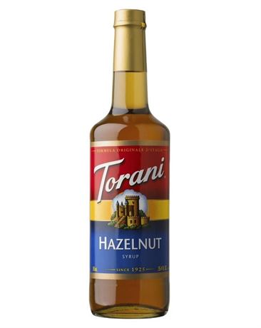 Torani Hazelnut Syrup, Glass Bottle, Drink Flavoring Syrup, Tree Nut Allergen,