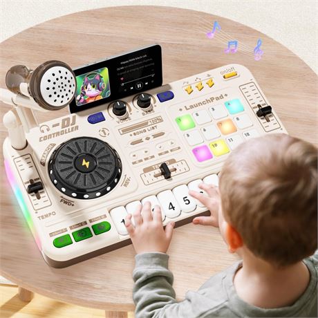 Toddler DJ Mixer Age 3 4 5 6, Electronic Musical DJ Toy Sets for Kids with