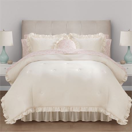 Mainstays All in One Reversible Comforter and Sheet set- 11 Piece, Queen, Cream