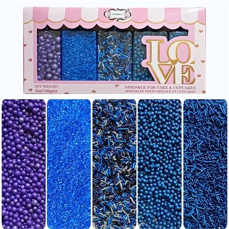 Confect Edible Cake Sprinkles – Decorating Mix | Navy & Blue Purple Pearls,
