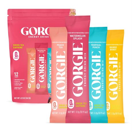 GORGIE Energy Drink Mix, Sugar-Free, 150mg Green Tea Caffeine Powder Packets,