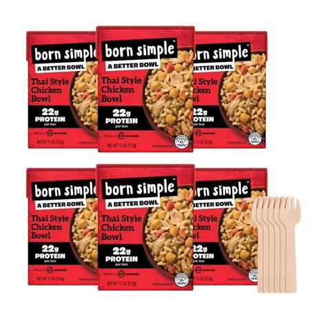 Born Simple Ready to Eat Meals with Sporks, Thai Style Chicken Bowl, Improved