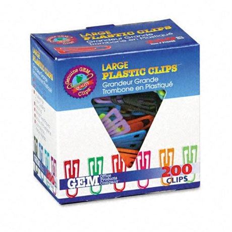 Advantus : Paper Clips, Plastic, Large (1-3/8"), Assorted Colors, 200/ Box -:-