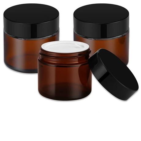 OFFSITE 2 oz Amber Glass Jars with Lids, Bumobum 3 pack Small Jars with White