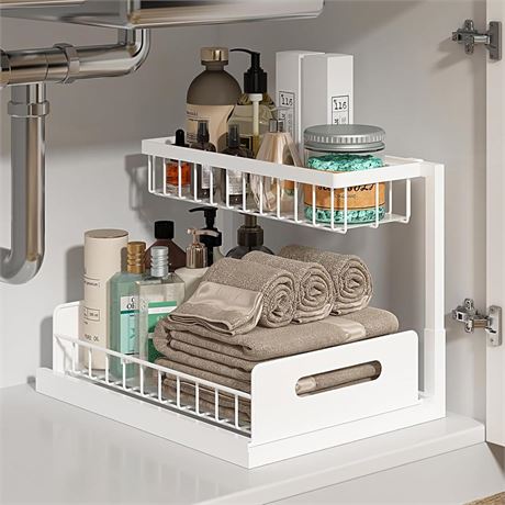 REALINN Under Sink Organizer, Pull Out Cabinet Organizer 2 Tier Slide Out Sink