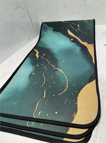 Kitchen Rugs and Mats Non Skid Washable, Green and yellow Marble Kitchen Rug