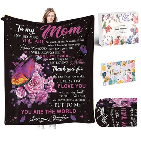 Moms Throw Blankets Anniversary Birthday for Mom from Daughter Son, Flannel