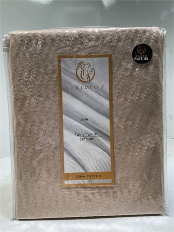 Jena Khaki Cotton Textured Chevron Lightweight Woven Twin Blanket