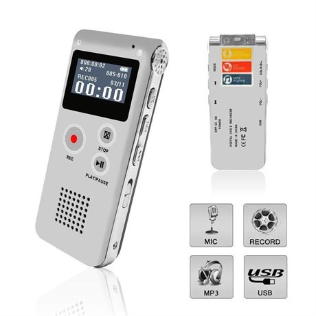 Voice Recorder, Digital Voice Recorder, MP3 Dictaphone with Playback,