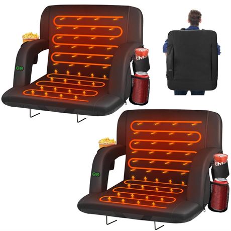 2pcs Dual-Sided Heated Stadium Seats for Bleachers with Back Support, 3 Levels