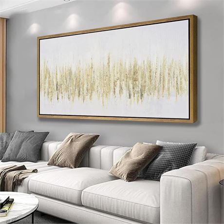 EyeArtHouse Framed Abstract Wall Art for Living Room Gold Foil and White