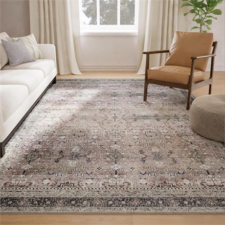 Area Rug 8x12 Washable Rugs Living Room Rug Boho Area Rug Non-Slip Soft Neutral