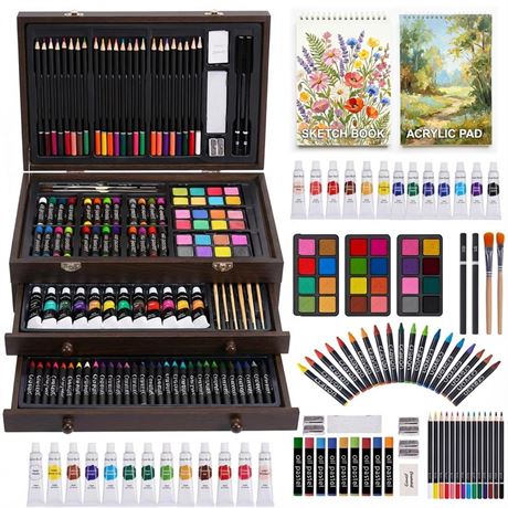 175-Pack Deluxe Wooden Art Set Drawing Painting Kit with 2 Drawing Pads,
