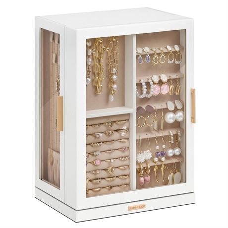 Glimmloop 360° Rotating Jewelry Box with 7 Drawers, Spacious Vertical Jewelry