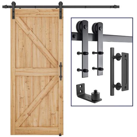 SMARTSTANDARD 6.6 FT Heavy Duty Sturdy Sliding Barn Door Hardware Kit, Black,