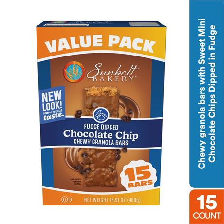 Sunbelt Bakery Chewy Granola Bars, Fudge Dipped Chocolate Chip, 15 Ct Value