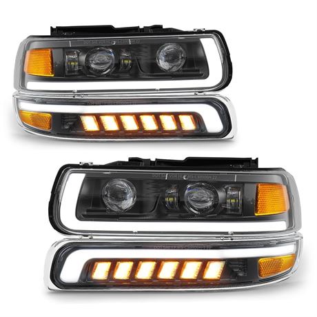 LED Headlights Assembly Headlamps Replacement Compatible with 1999-2002 Chevy
