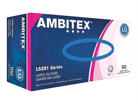 Ambitex LLG5201 Disposable Gloves, Latex, Large, Clear Pack of 100