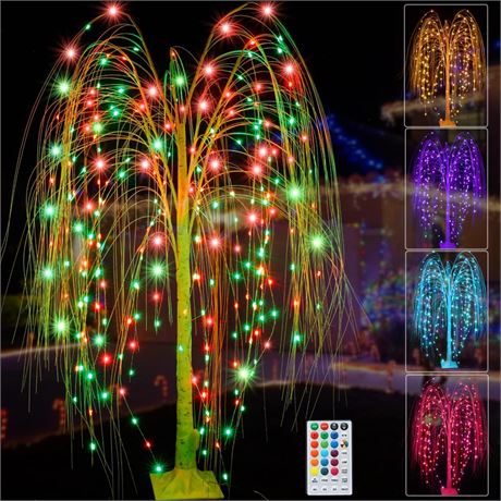 6Ft LED Lighted Tree Weeping Willow Tree Outdoor, Color Changing Light Up