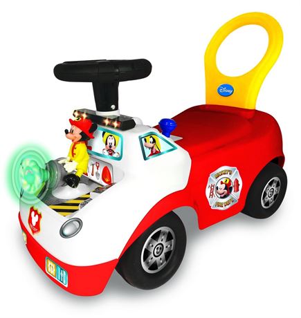 Kiddieland Disney Mickey Mouse Activity Fire Truck Ride-On for Toddlers, Lights
